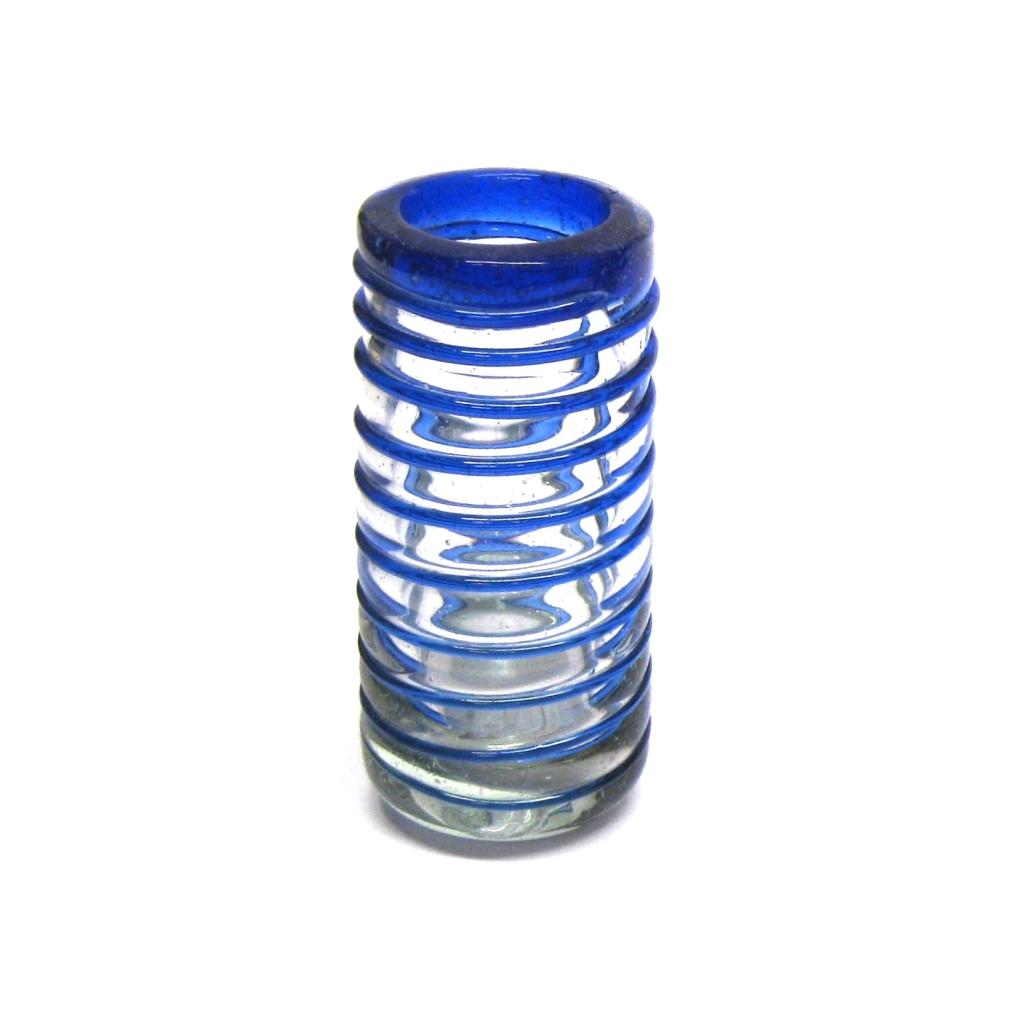 Wholesale Tequila Shot Glasses / Cobalt Blue Spiral 2 oz Tequila Shot Glasses  / Cobalt blue threads spinned to embrace these gorgeous shot glasses, perfect for parties or enjoying your favorite liquor.